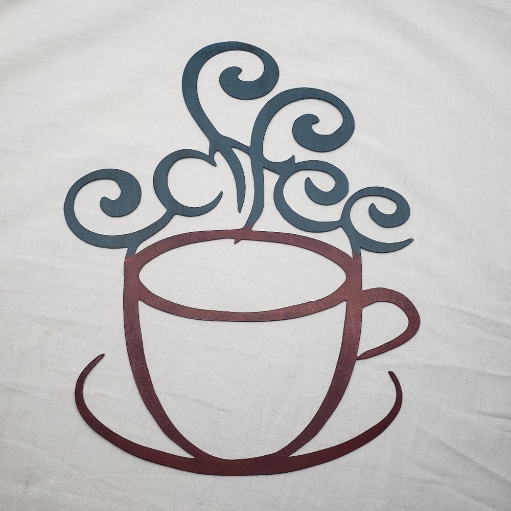 Decorative Metal Coffee Cup Wall Hanging Outline 12 x 9